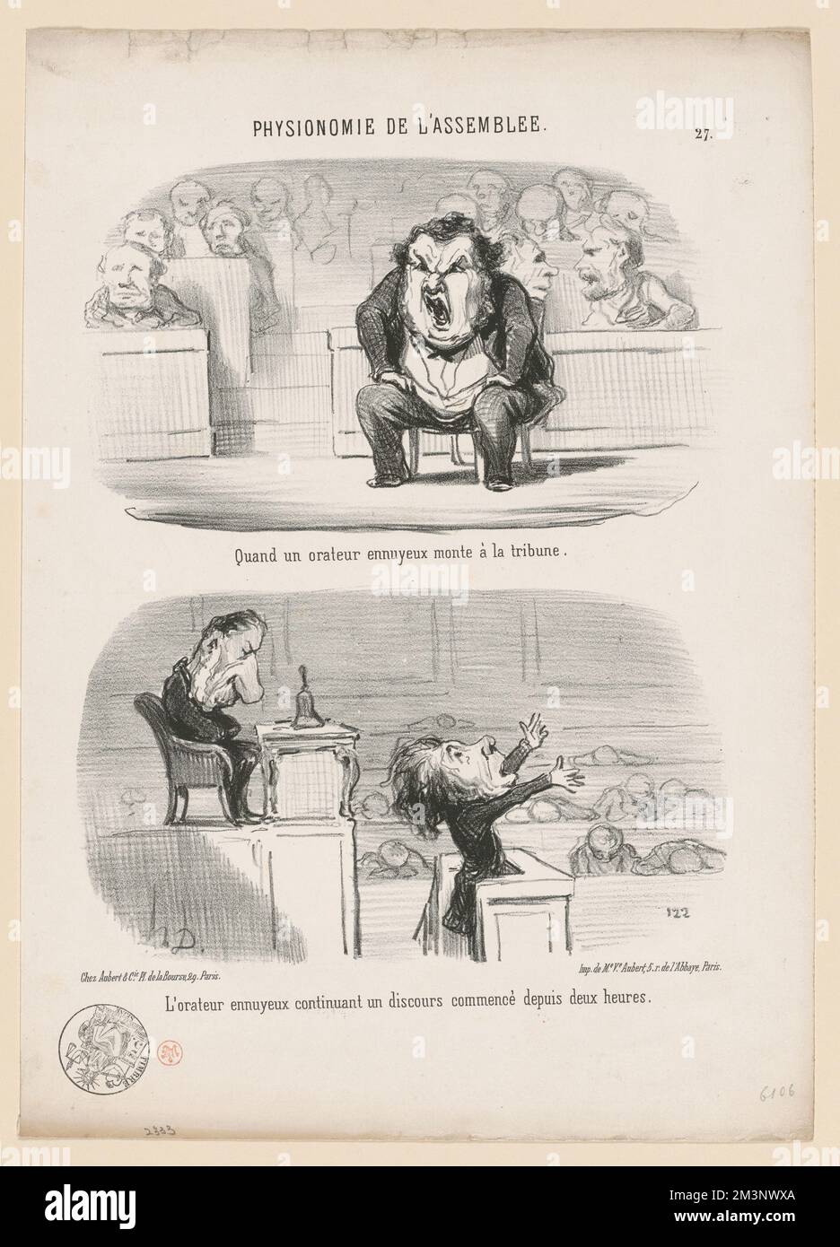 Quand un orateur ennuyeux monte à la tribune... , Cabinet officers, Politicians, Dupin, M. André-Marie-Jean-Jacques, 1783-1865. Honoré Daumier (1808-1879). Lithographs Stock Photo