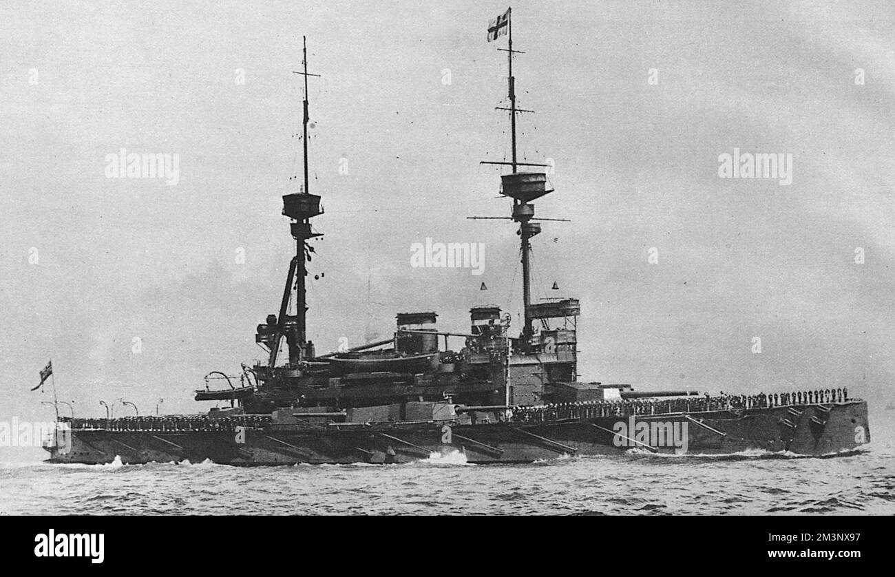 A Royal Navy Lord Nelson class battleship, the Lord Nelson was launched in 1906. During World War One she participated in the Dardanelles campaign. Surviving the war, she was sold for scrapping in 1920     Date: 1914 Stock Photo