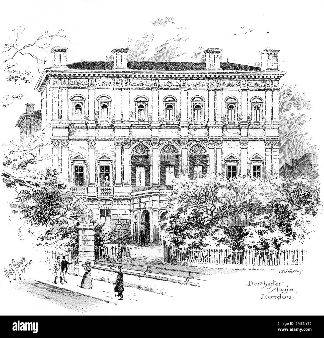 Dorchester House, Park Lane, designed by Lewis Vulliamy for Robert Holford, built on the site of an earlier house belonging to the Earls of Dorchester in 1851 - 53.  It was the residence of Mr. Whitelaw Reid, American Ambassador to the Court of St. James's, from 1905-13 and served as a hospital during World War I.  One of the most impressive and palatial mansions in London, It contained a fine picture gallery, library and was particularly noted for its grand staircase.  The house was sold in 1929 and demolished to make way for the Dorchester Hotel.  Pictured in 1895 at the time the Shahzada Na Stock Photo