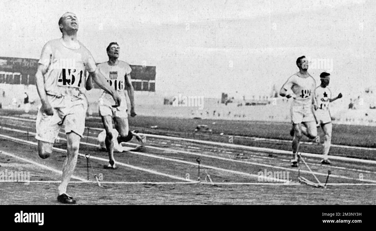 End Of The 400 Metres Final At The 1924 Paris Olympics Showing Scot Eric Liddell Crossing The 