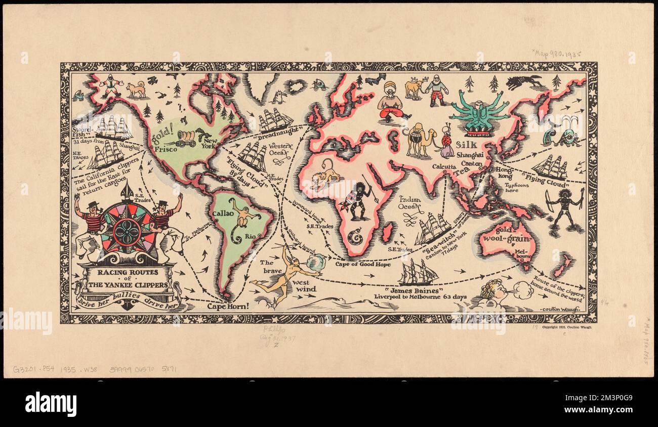 Racing routes of the Yankee clippers - Racing Routes Of The Yankee Clippers Clipper Ships Shipping Maps Pictorial Maps World Maps Norman B Leventhal Map Center Collection 2M3P0G9