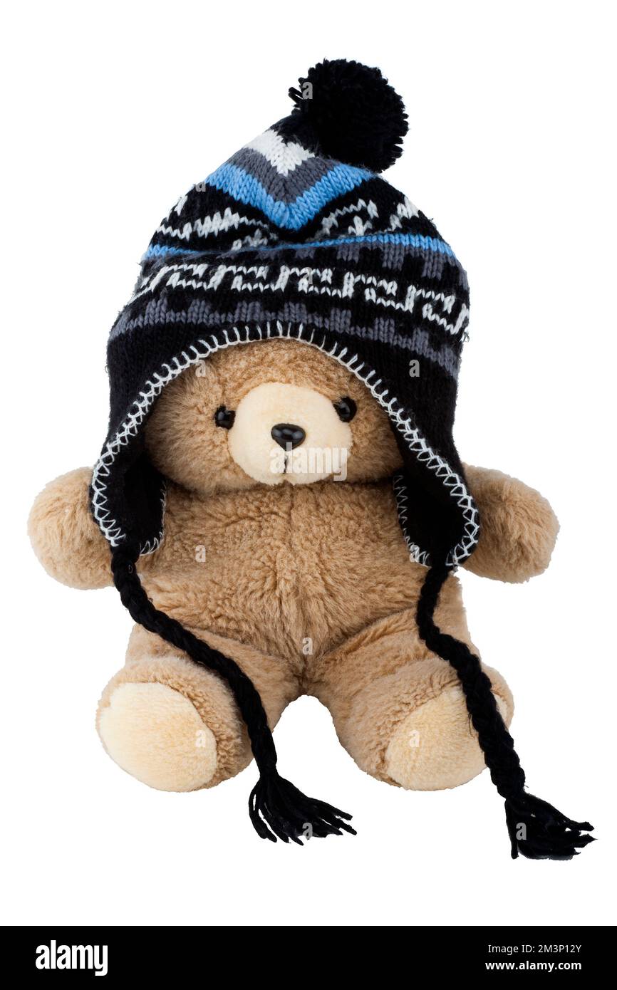 Teddy Bear with winter hat isolated on white background Stock Photo - Alamy