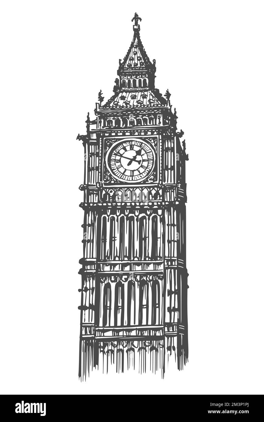 Big Ben tower symbol of London, England and Great Britain in vintage engraving style. Sketch illustration Stock Photo