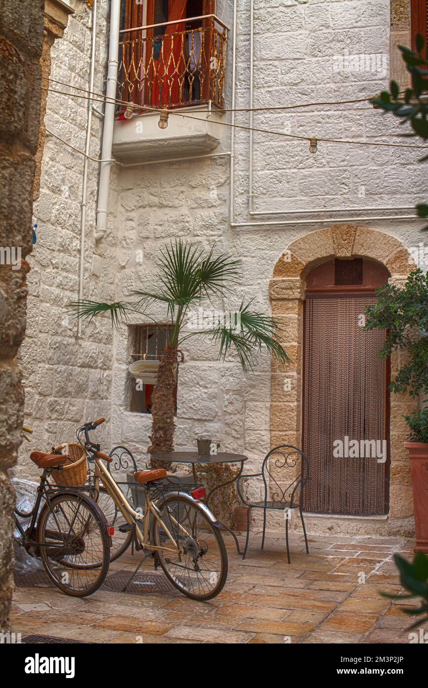 Street View In Old Town Of Polignano A Mare Apulia Italy Stock Photo street-view-in-old-town-of-polignano-a-mare-apulia-italy-stock-photo