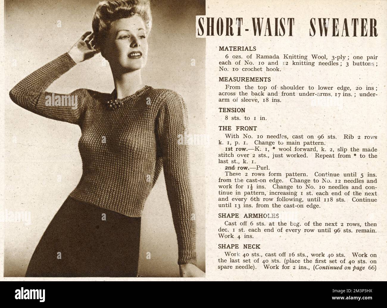Knitting pattern 1945 Stock Photo - Alamy