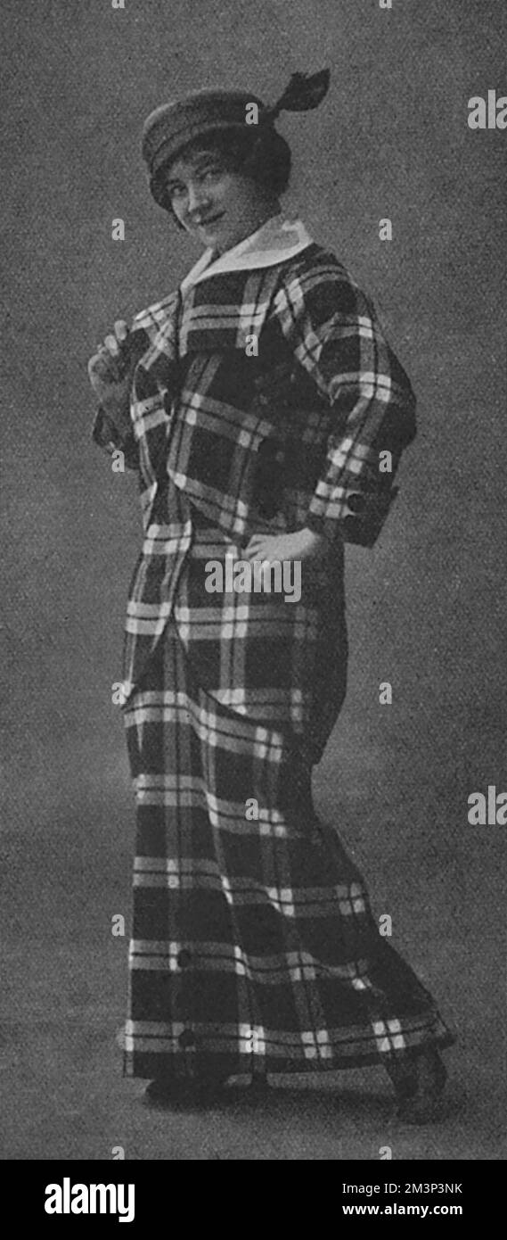 A new spring fashionable fancy in tartan, the result, The Tatler decides, probably of the popularity of the Scottish soldiers in Paris.       Date: 1915 Stock Photo