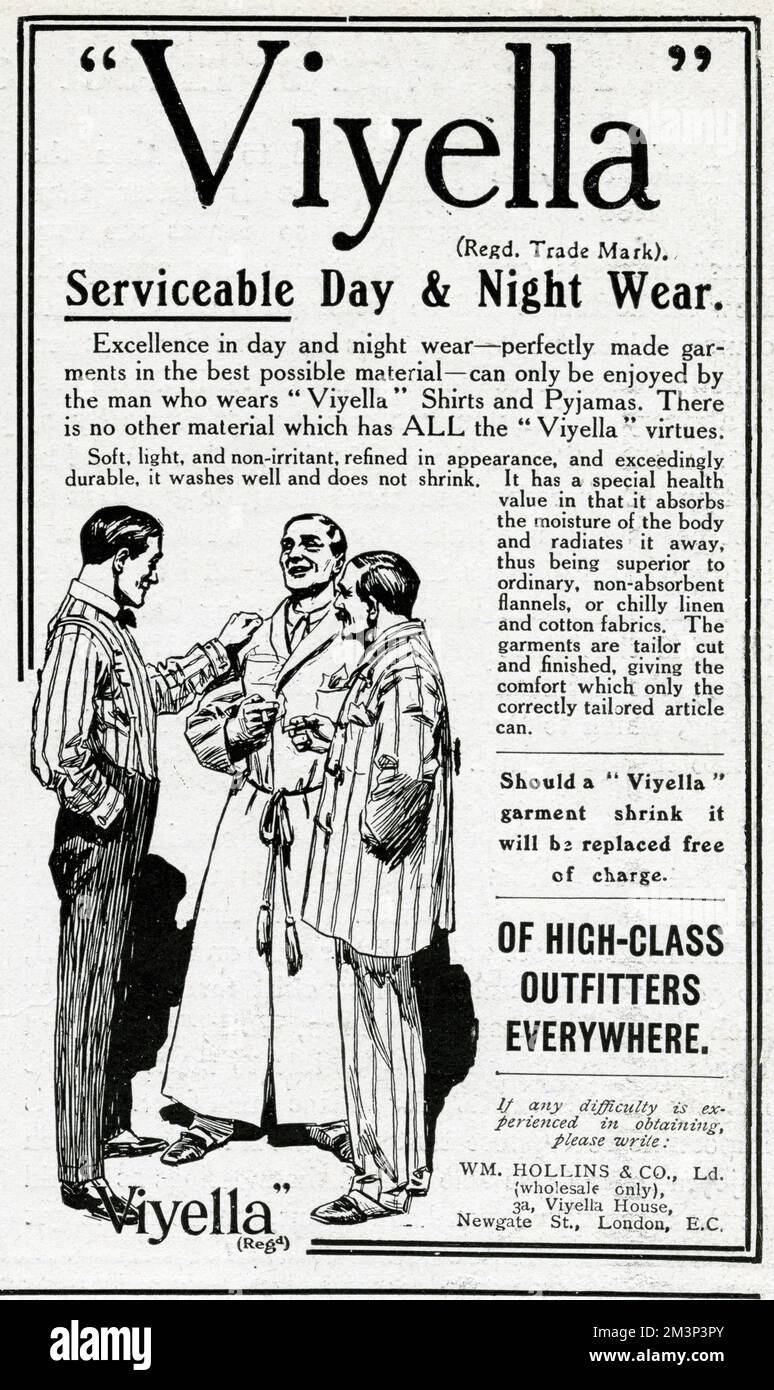 Advertisement for Viyella day and night wear, showing three men in a