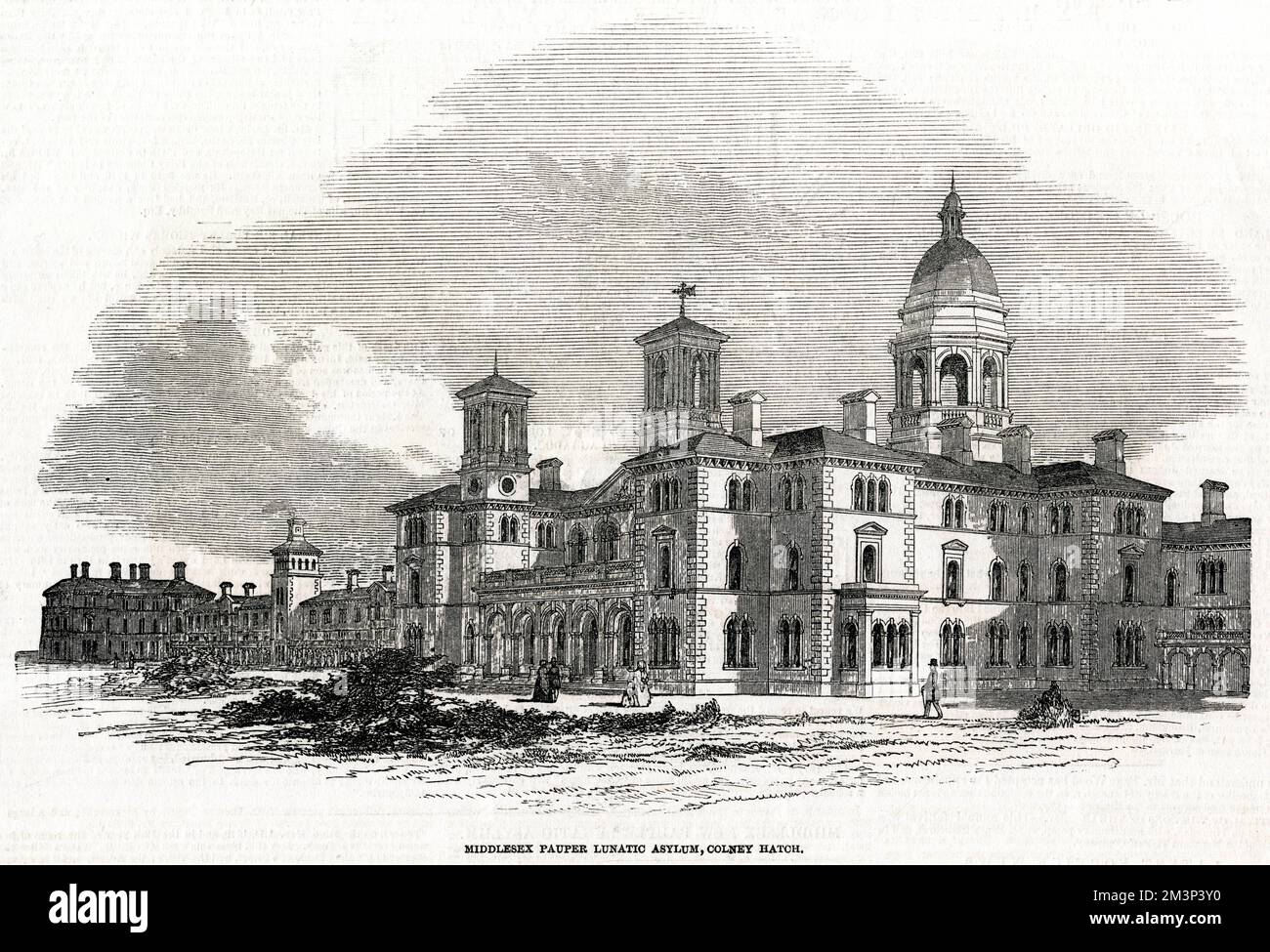 The Italianate exterior of the New Middlesex Pauper Lunatic Asylum at Colney Hatch, near Friern