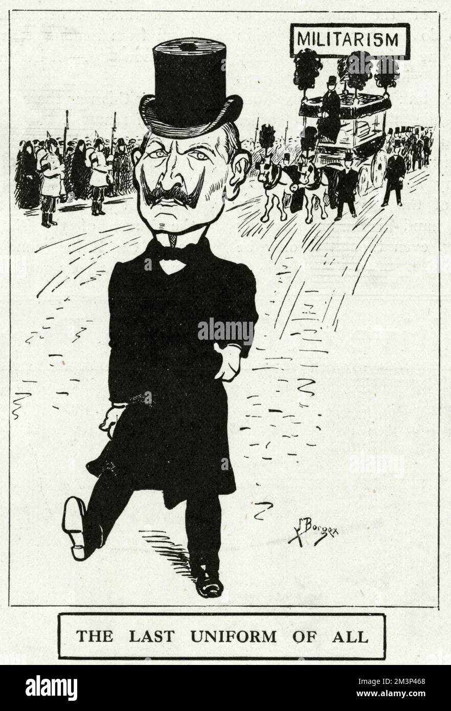 Cartoon, The Last Uniform of All, depicting Kaiser Wilhelm II in civilian dress, looking forward to his change from uniform after a peace treaty is signed at the end of the First World War (it would be another four years before this could happen).       Date: September 1914 Stock Photo