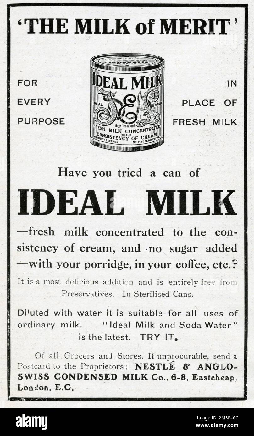 Advert for Ideal Milk 1914 Stock Photo