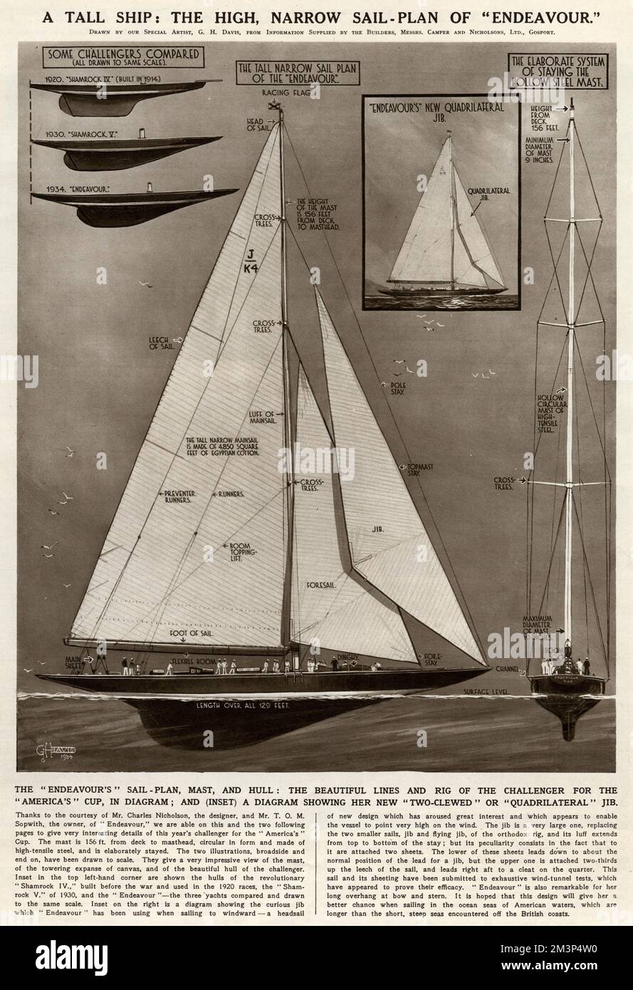 A tall ship the high, narrow sailplan of Endeavour. Showing the sail