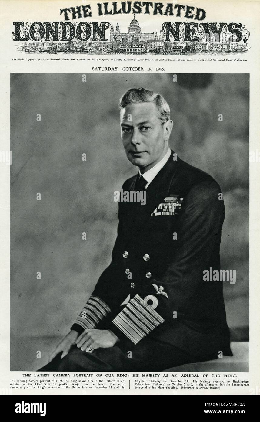 King George VI in the uniform of an Admiral of the Fleet, with his pilot's wings on the sleeve.   1946 Stock Photo