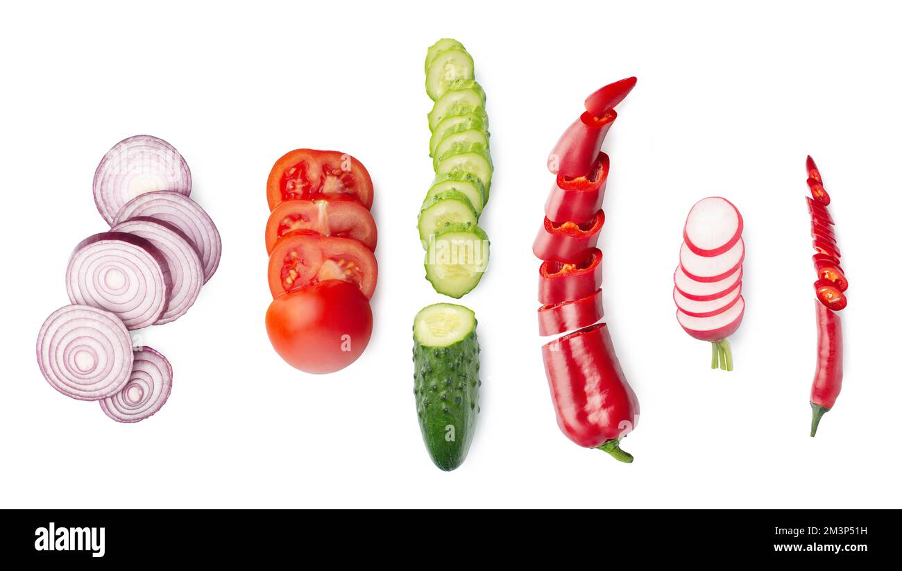 Sliced vegetables on a white isolated background Stock Photo