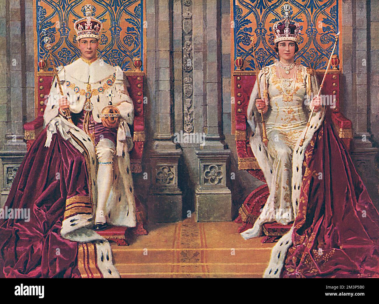 King George VI and Queen Elizabeth enthroned Stock Photo - Alamy