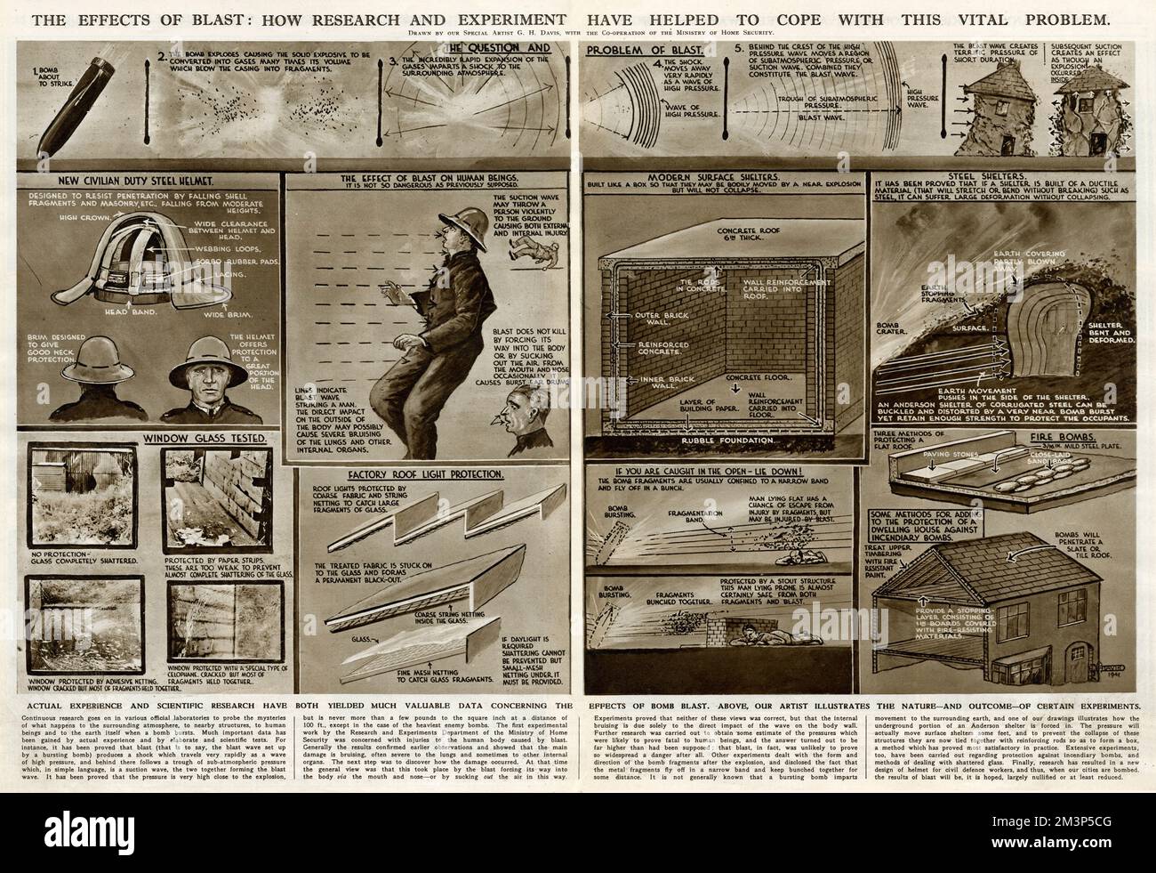 Coping with effects of bomb blast by G. H. Davis Stock Photo
