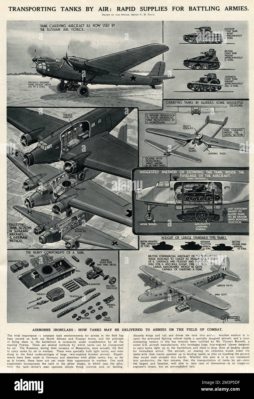 Transporting tanks by air during the Second World War: rapid supplies for battling armies.       Date: 1942 Stock Photo