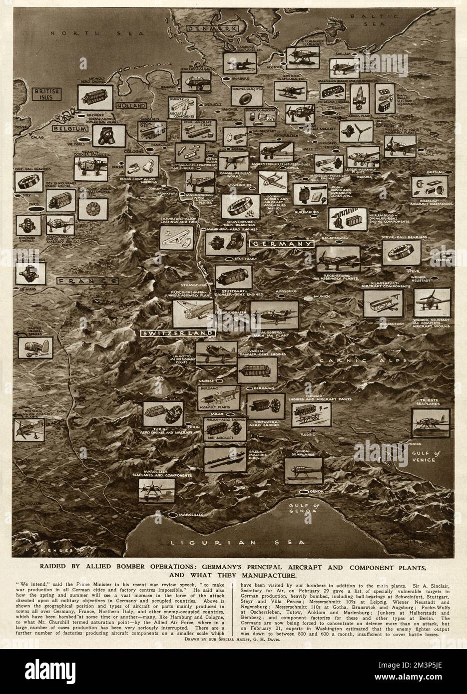 German plants raided by Allied bombing, by G. H. Davis Stock Photo