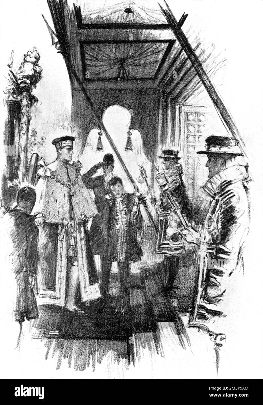 King VI wearing the Crimson Robe of State and the Cap of Estate