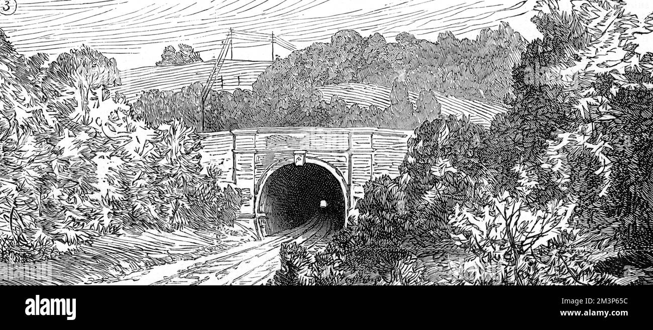 The entrance to the Balcombe Tunnel, on the London to Brighton line. The body of Isaac Gold, a coin dealer, was discovered in the tunnel on 27 June 1881. He had been murdered on a train by Percy Lefroy Mapleton, who was tried, convicted, and hanged at Lewes on 29 November 1881 Stock Photo