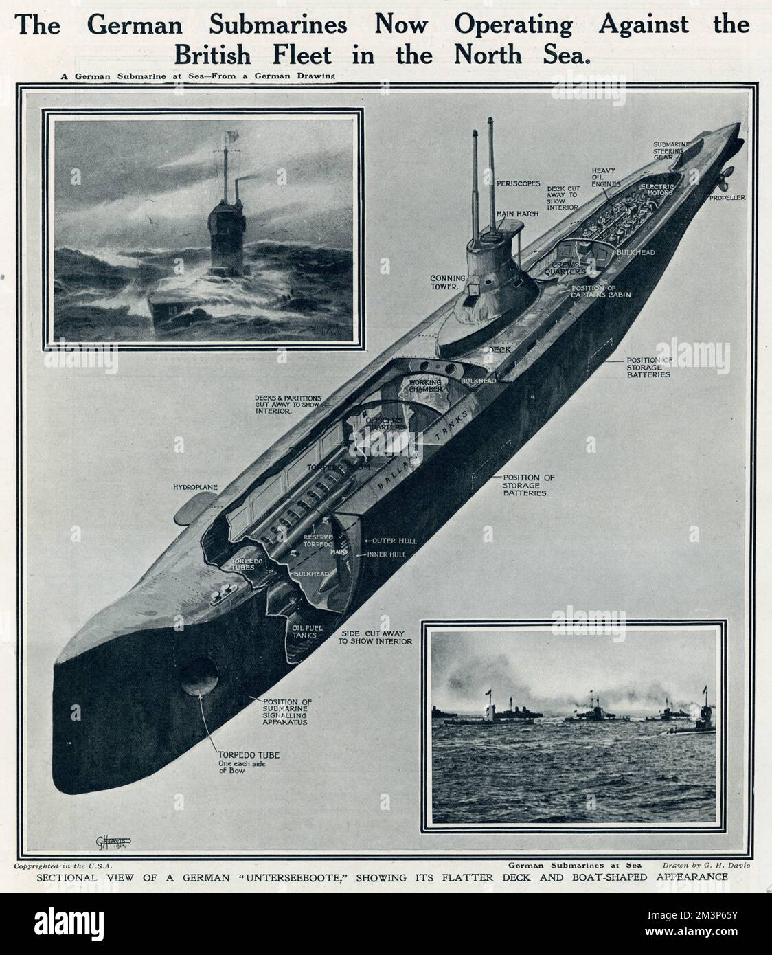 German submarines in North Sea by G. H. Davis Stock Photo