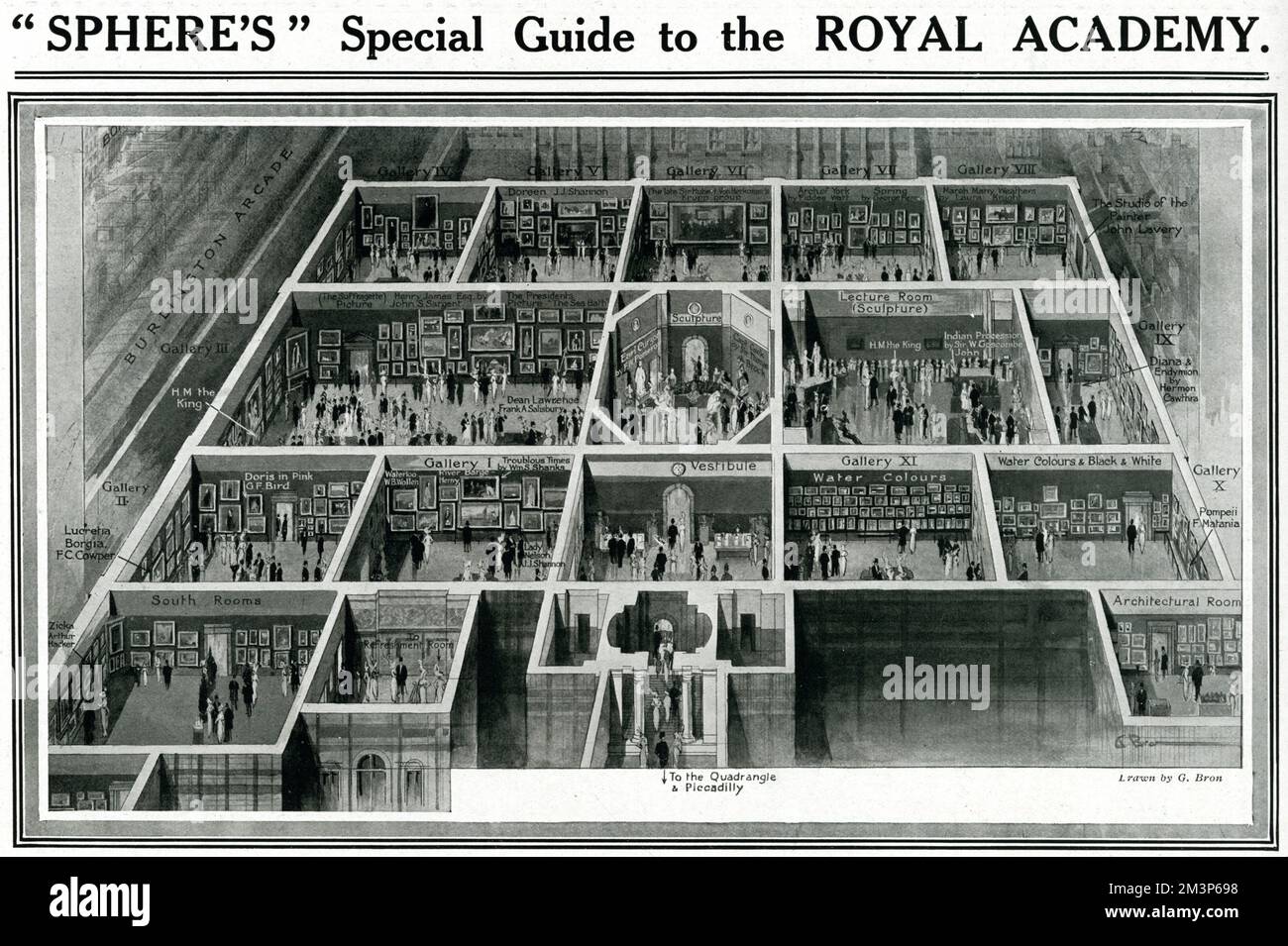 The Sphere's special guide to the Royal Academy summer exhibition, with a three-dimensional floorplan of the various rooms. Stock Photo