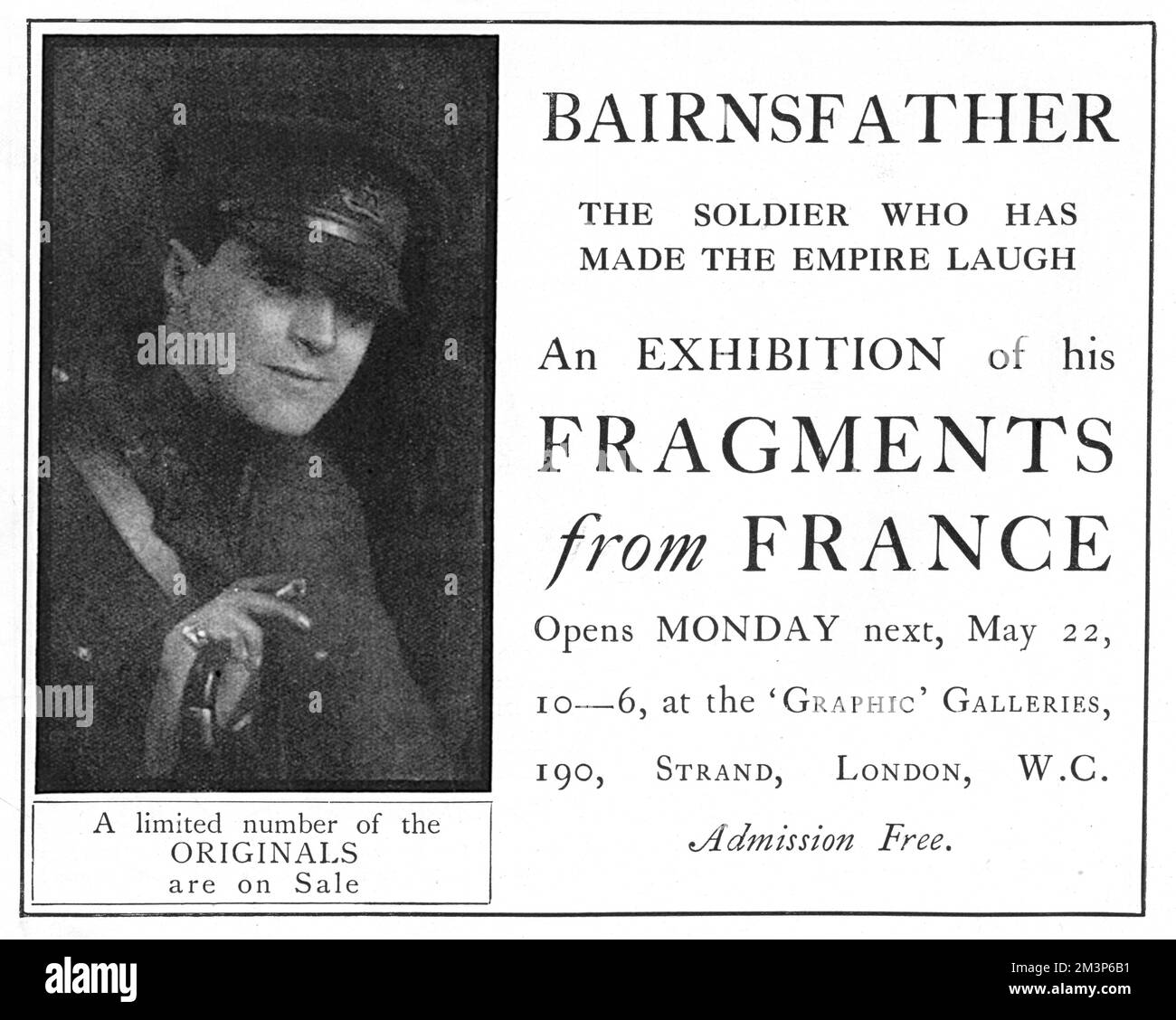 Advert for Bairnsfather Fragments from France exhibition, 19 Stock Photo