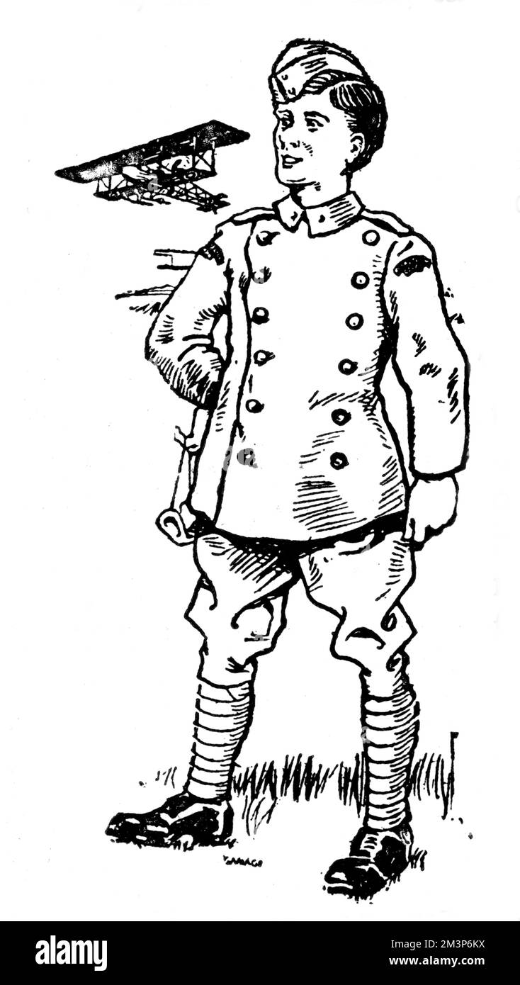 A Royal Flying Corps miniature uniform for children, available from Gamages, and comprising breeches, tunic and puttees with the cap being 1s. 6d. extra.  Uniforms and patriotic sets were popular gifts for children during World War One and this was featured among other Christmas present ideas in the Tatler in 1915.       Date: 1915 Stock Photo
