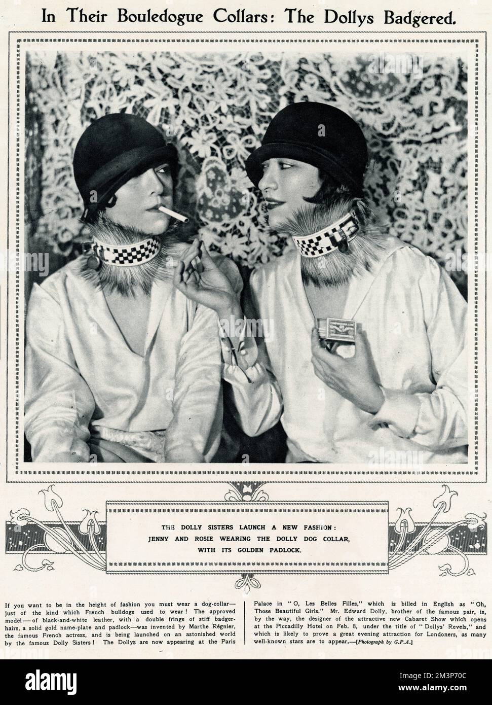 Dolly Sisters wearing the Bulldog collar 1924 Stock Photo