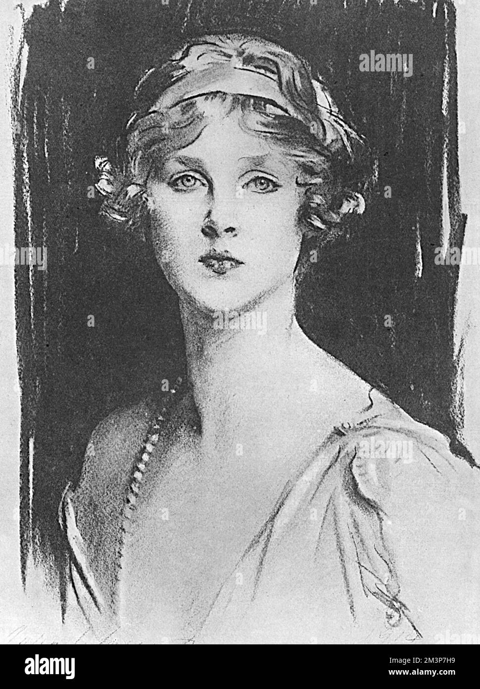 Lady Diana Manners (1891-1981), British society beauty, actress and wife of Duff Cooper.  Later became Lady Duff Cooper, Viscountess Norwich.  A portrait study by John Singer Sargent.  The Tatler reports on her having a stall at the Souvenir Luncheon at Grosvenor House where 'Lady Diana will sell the Three Arts toys (in aid of the Three Arts Women's Employment Fund), and will probably enjoy her usual success.'     Date: 1916 Stock Photo