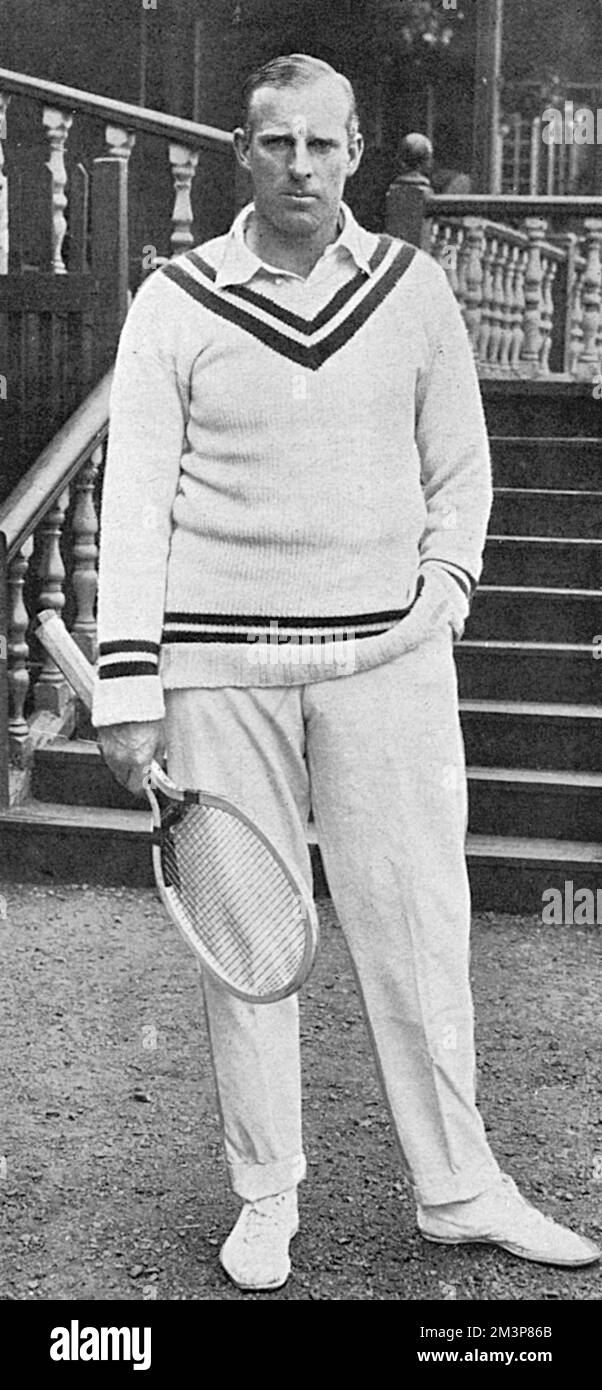 Photograph of New Zealand tennis player, Anthony Frederick Wilding, Wimbledon Mens Champion in 1910, 1911, 1912 and 1913. His championship run came to an end in 1914 when he was beaten by Australian, N. E. Brookes in three straight sets. Wilding died near Neuve Chapelle, France on 9 May 1915 while fighting in the Battle of Aubers Ridge.      Date: 1915 Stock Photo