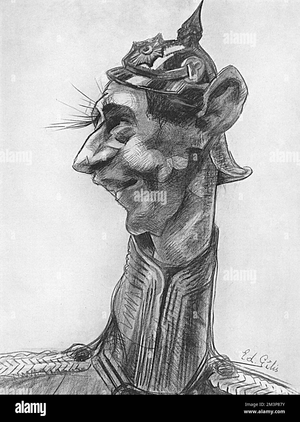 Unflattering caricature of Crown Prince Wilhelm, eldest son of Kaiser Wilhelm I drawn by the famous Belgian artist, Edward Gilis.     Date: 1914 Stock Photo