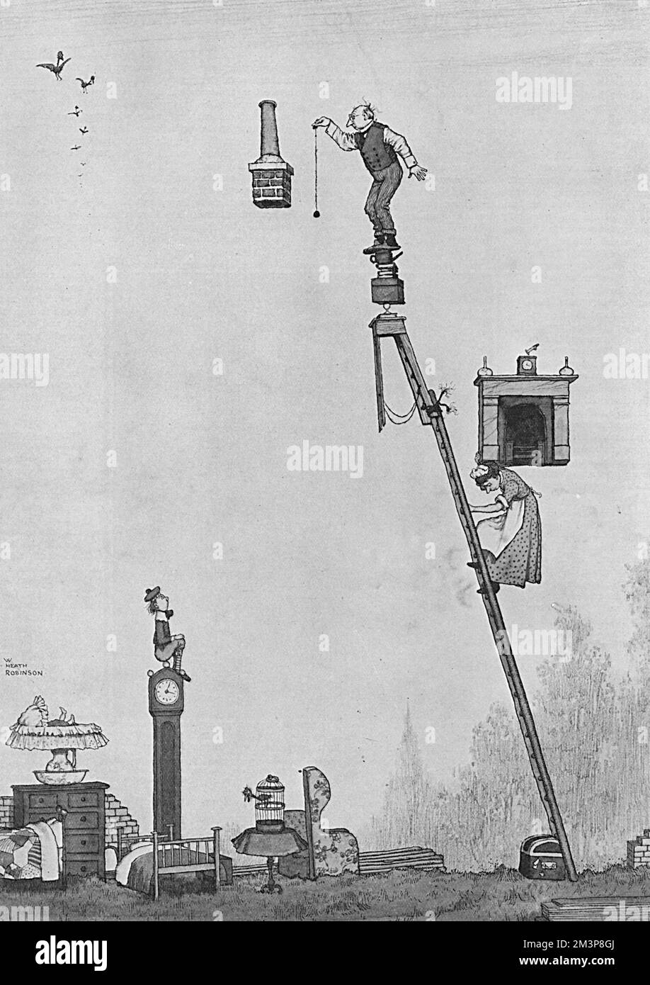 The first stage of building a bungalow naturally, begin with the chimney. Date 1917 Stock