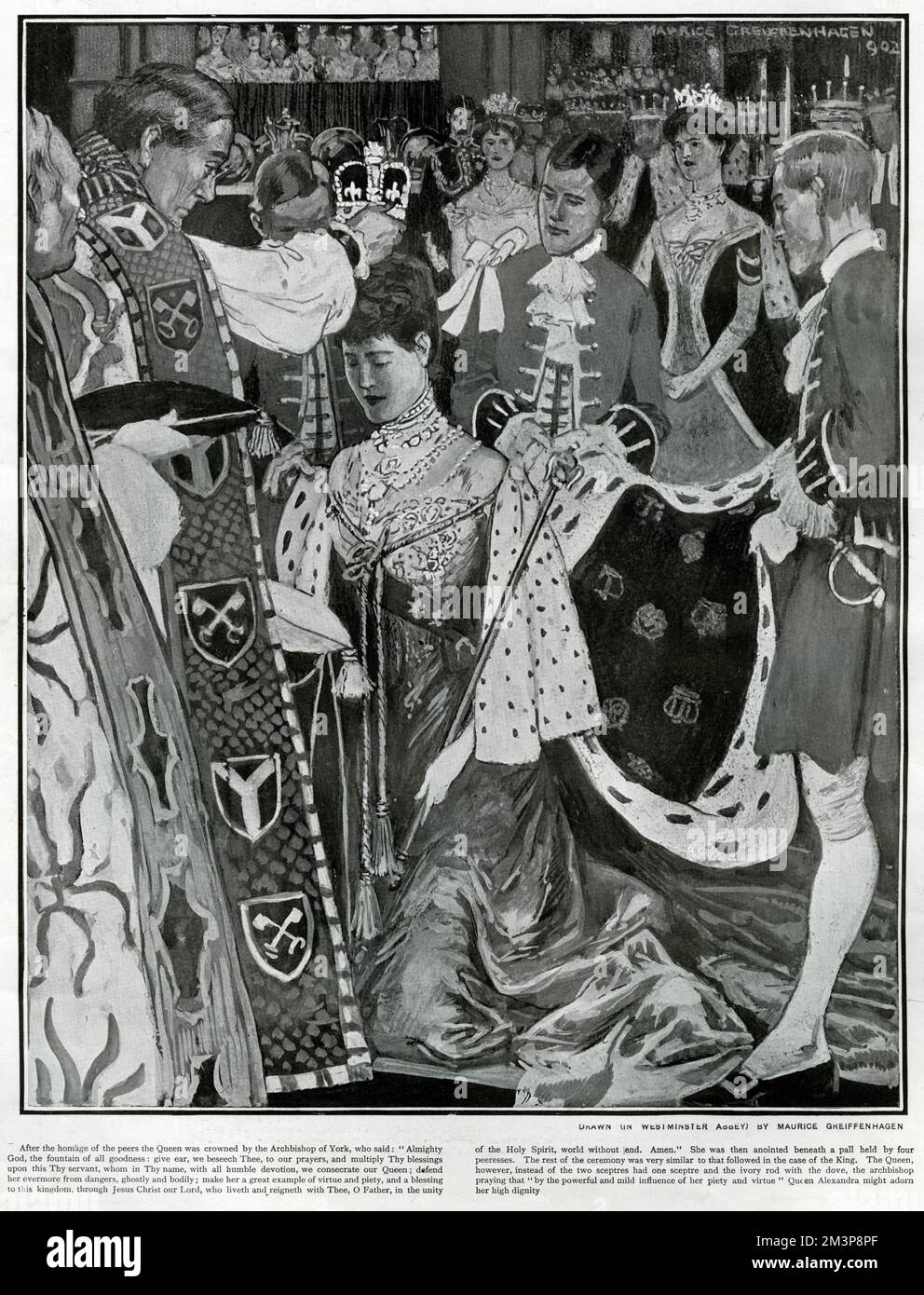 Queen Alexandra being crowned by the Archbishop of York.  9 August 1902 Stock Photo