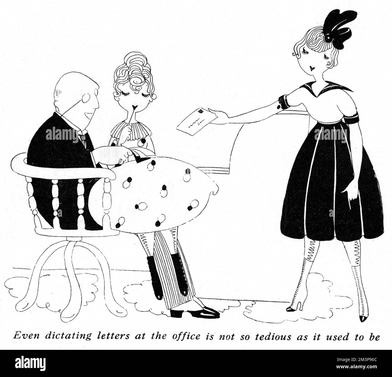 Uncle Fred, a character in the Letters of Eve in The Tatler, drawn by Annie Fish, is pictured njoying his time in the office now that girls are taking on wartime clerical roles.       Date: 1917 Stock Photo