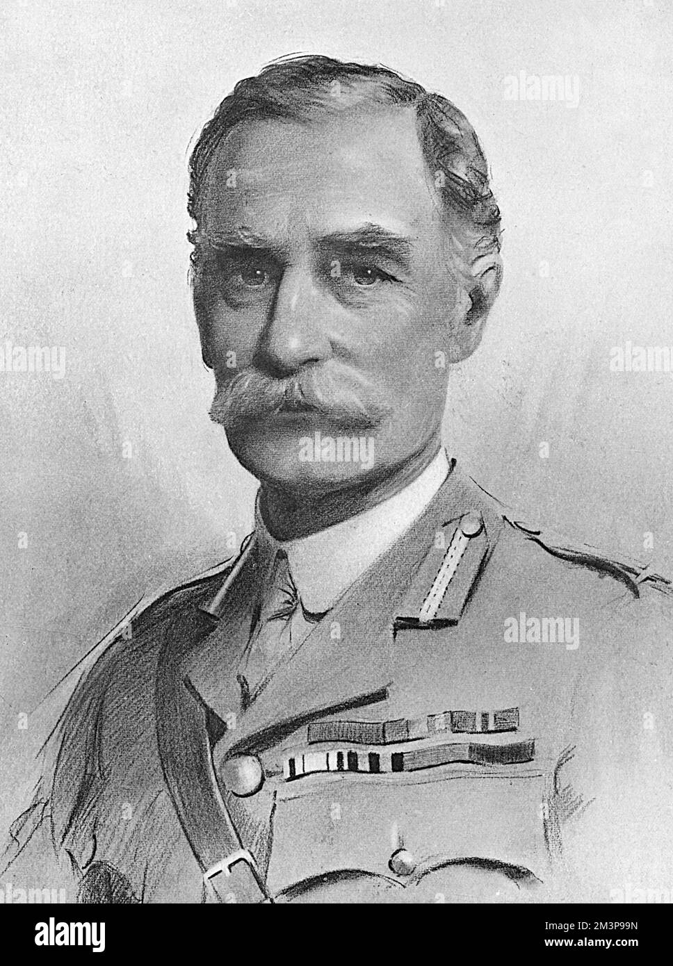 Major-General Sir John Steevens, KCB, KCMG (1855-1925), British Army Director of Equipment and Ordnance Stores during the First World War.  He war service dated back to the Zulu War of 1879 and the Egyptian Campaign of 1882.  After just thirteen year's service he reached the rank of lieutenant-colonel and eleven years later became Principal Ordnance Officer at Woolwich, an appointment he held throughout the Boer War (1899-1902).  He held th appointment of Inspector-General of Ordnance Services, and subsequently Director of Artillery at the War Office from 1893-1898.       Date: 1917 Stock Photo