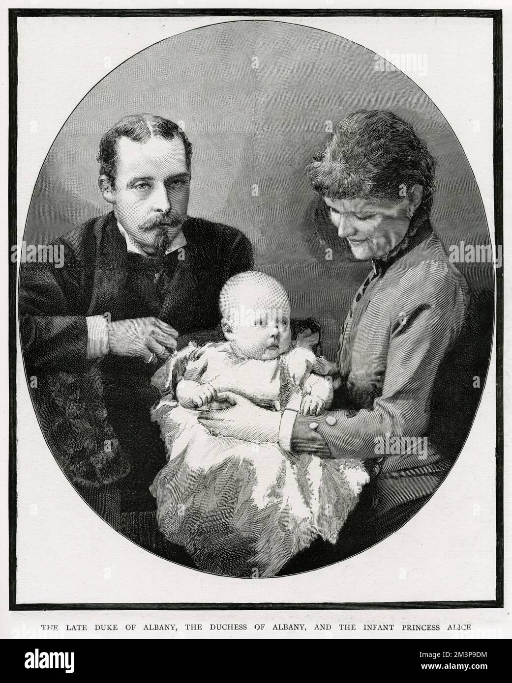 Prince Leopold, Duke of Albany (1853 - 1884), and Princess Helena of Waldeck and Pyrmont (1861 - 1922), with their first infant daughter Princess Alice, Countess of Athlone (1883 - 1981). Prince Leopold died of haemophilia-related illness when Princess Alice was just a year old.     Date: 1883 Stock Photo