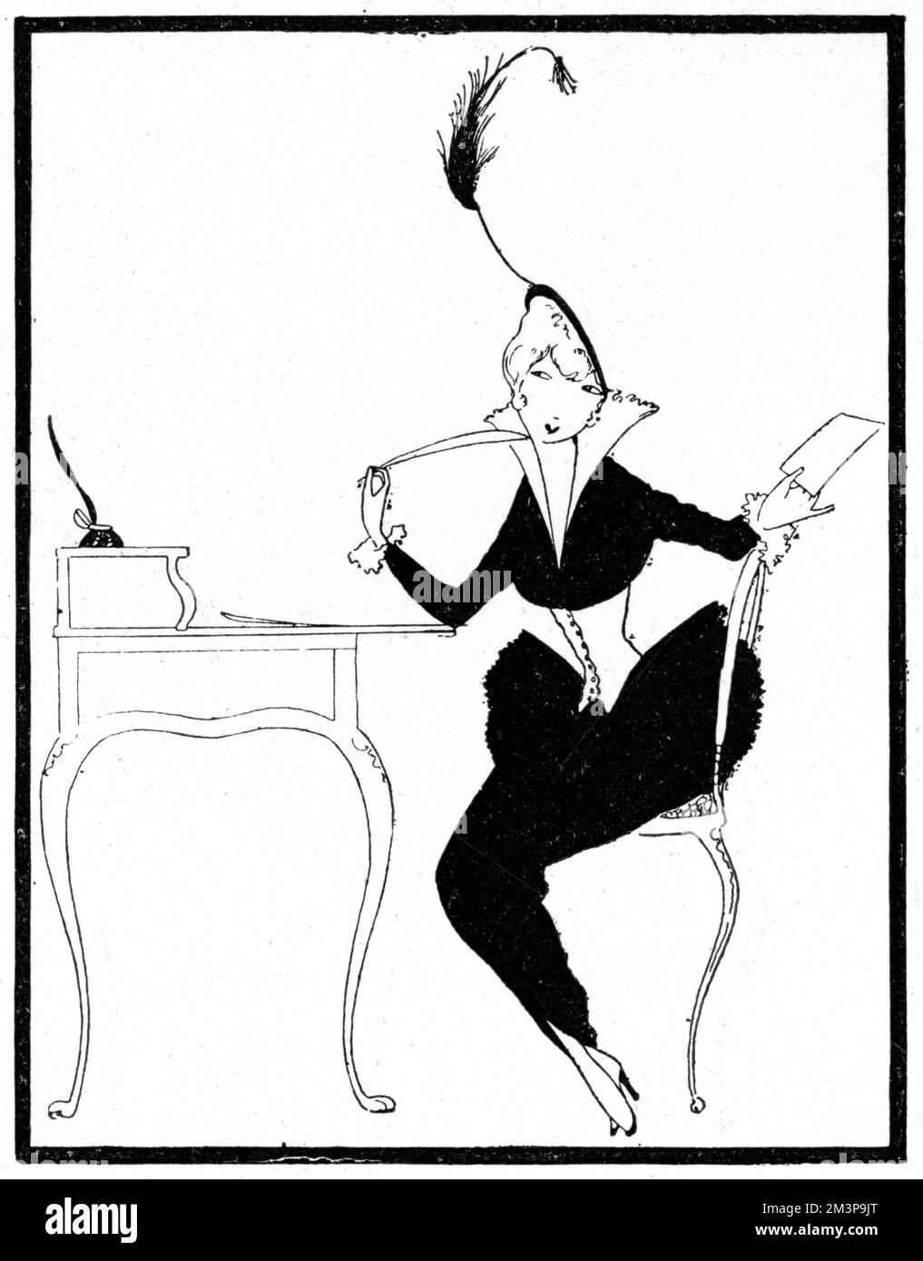 Eve, the fictional gossip columnist of The Tatler magazine who was the alter-ego of Olivia Maitland-Davidson.  Eve first appeared in The Tatler on 20 May 1914 (pictured here) and gave her thoughts and opinions on society at war through four years of conflict in her column, Letters of Eve, 'Being the Correspondence of the Hon. Evelyn Fitzhenry and her friend, the Lady Betty Berkshire.'.  She was drawn by Annie Fish and her image eventually appeared in theatre, on film, on fabrics and jewellery.       Date: 1914 Stock Photo
