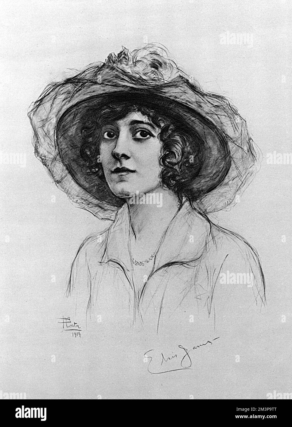 Elsie Janis (March 16, 1889  February 26, 1956), American singer, songwriter, actress, and screenwriter. Entertaining the troops during World War I immortalized her as &quot;the sweetheart of the AEF&quot; (American Expeditionary Force).  Pictured in The Sketch at the time she was leaving London and her popular role in a revue at the Palace Theatre, 'The Passing Show,' to go back to America.  She would return periodically throughout the war and remained one of London's favourite and highest paid actresses.       Date: 1914 Stock Photo