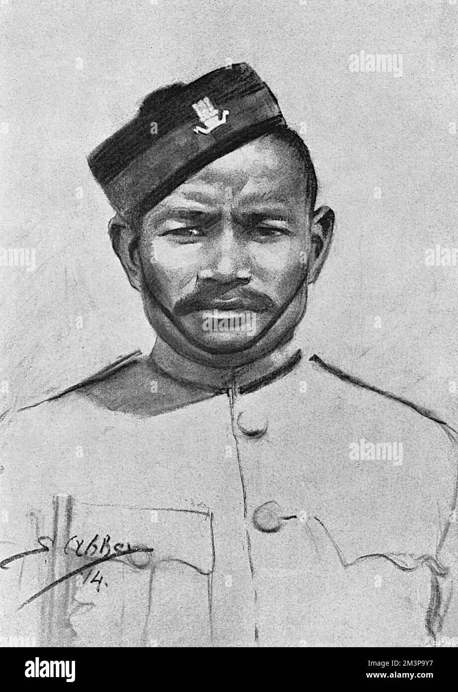 Portrait of a Gurkha soldier.     Date: 1914 Stock Photo