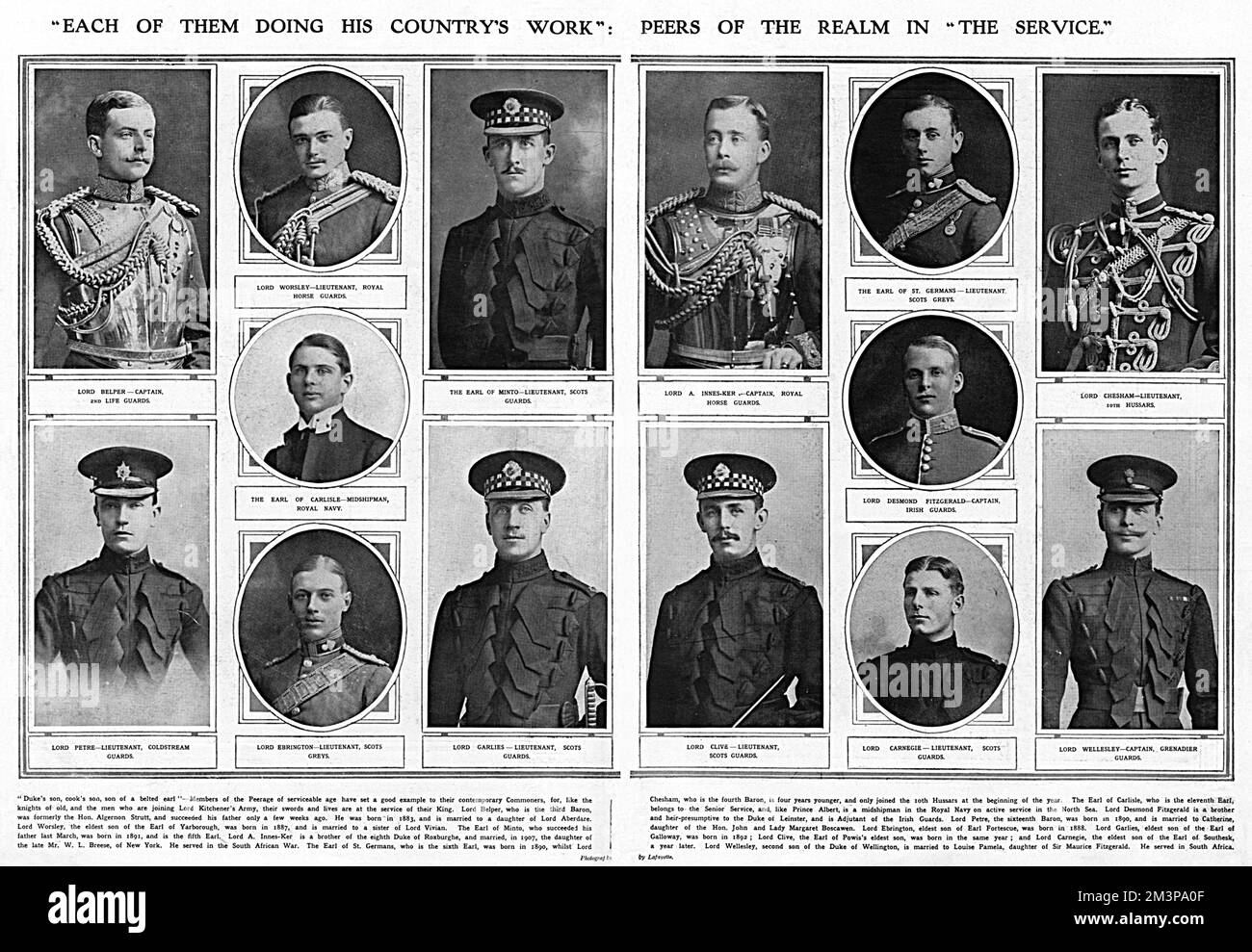 Peers of the Realm who had joined up, WW1 Stock Photo