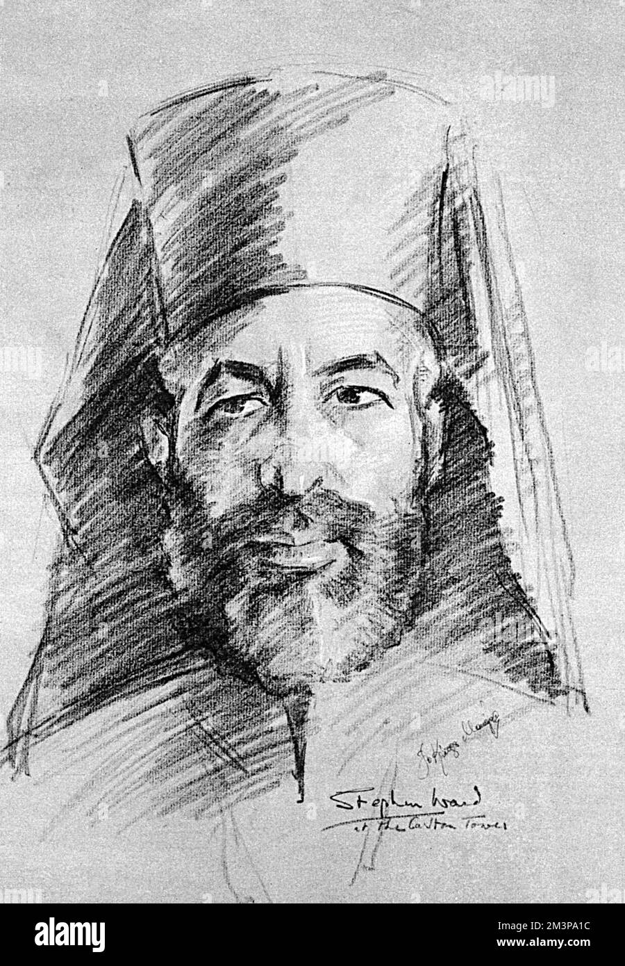 Archbishop Makarios III(1913-1977), president and ethnarch of Cyprus, picture at the time of his offer of a large reward for the discovery of the murderer of a young British architect, Peter Gray, who was shot dead in Kyrenia on 12th May 1961. This sketch was drawn from life by Stephen Ward, at a sitting specially granted to the Illustrated London News in 1961. Ward sketched several high profile figures for the Illustrated London News in 1961, but two years later he would become notorious through his involvement in the Profumo Affair.     Date: 1961 Stock Photo