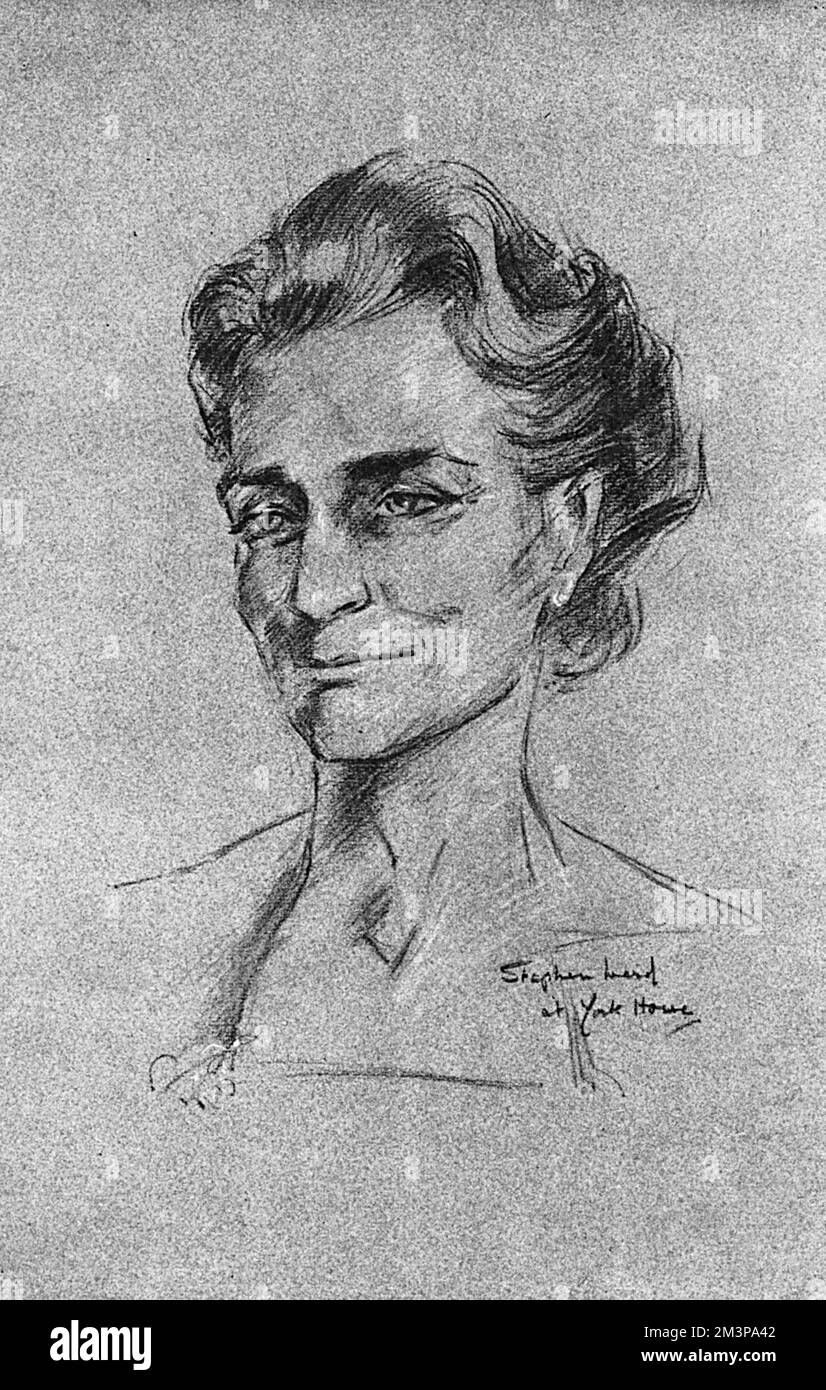 Princess Alice, Duchess of Gloucester,(1901-2004),as drawn from life by Stephen Ward, at a sitting specially granted to the Illustrated London News in 1961. Ward sketched several high profile figures for the Illustrated London News in 1961, but two years later he would become notorious through his involvement in the Profumo Affair     Date: 1961 Stock Photo