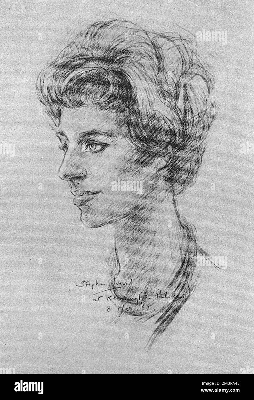 Princess Margaret(1930-2002), as drawn from life by Stephen Ward, at a sitting specially granted to the Illustrated London News in 1961. Ward sketched several high profile figures for the Illustrated London News in 1961, but two years later he would become notorious through his involvement in the Profumo Affair.     Date: 1961 Stock Photo