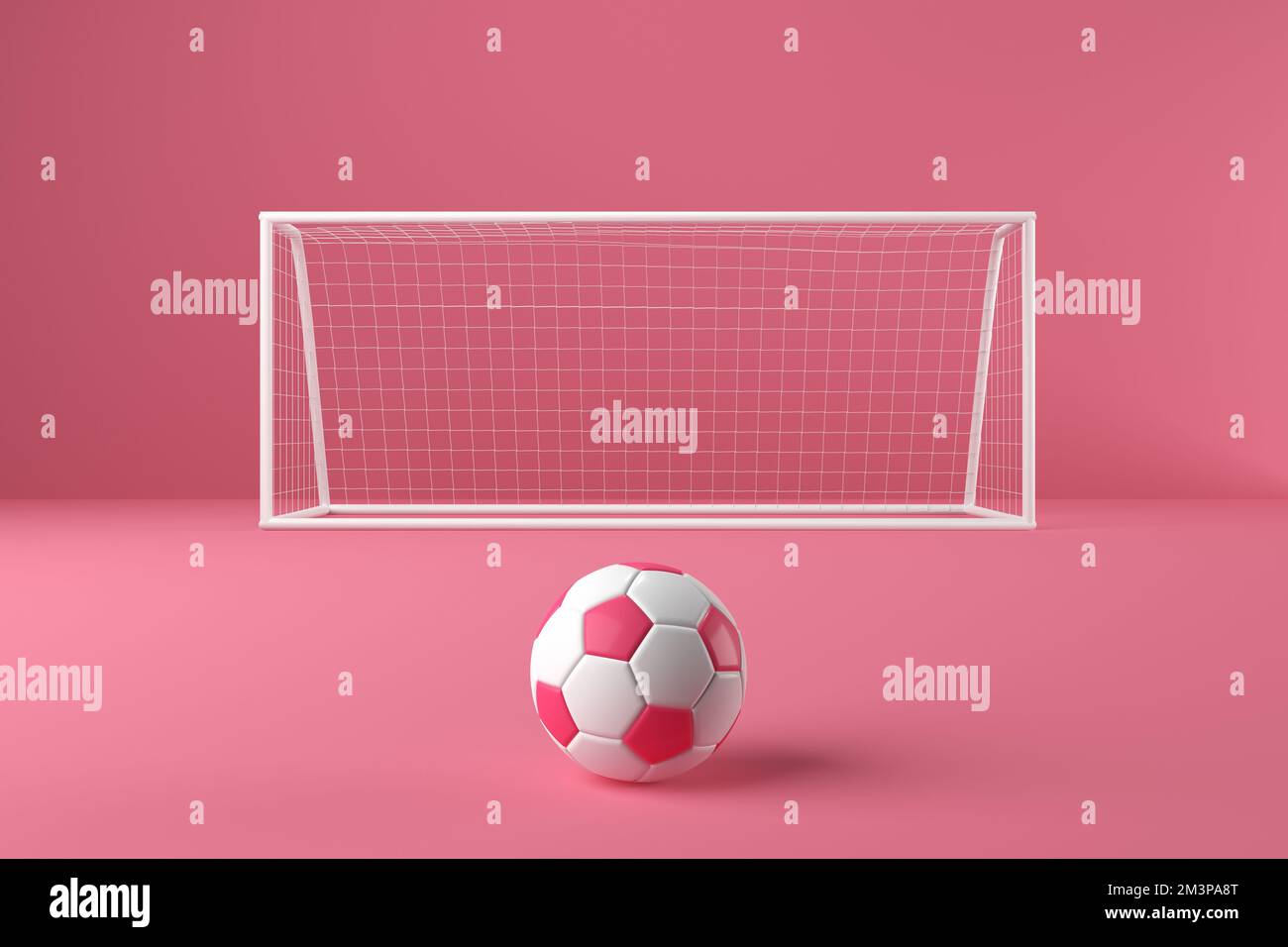 Football soccer ball and goal post or goalpost on pink background
