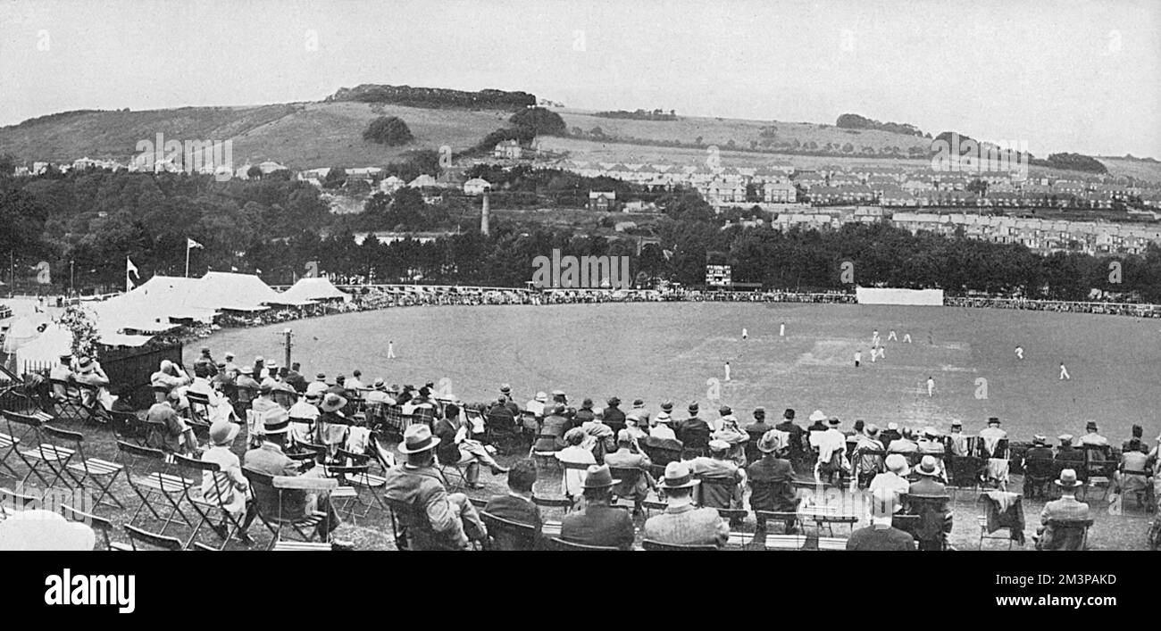A view of the Crabble Cricket Ground in Dover, during Festival week in 1936, with Kent playing Yorkshire     Date: August 1936 Stock Photo