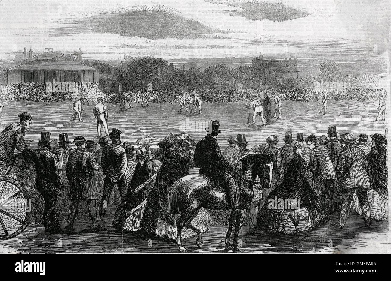 Specators gather round eagerly to watch this match taking place at Lord's cricket ground between All England Elevens and NSW.  1863 Stock Photo