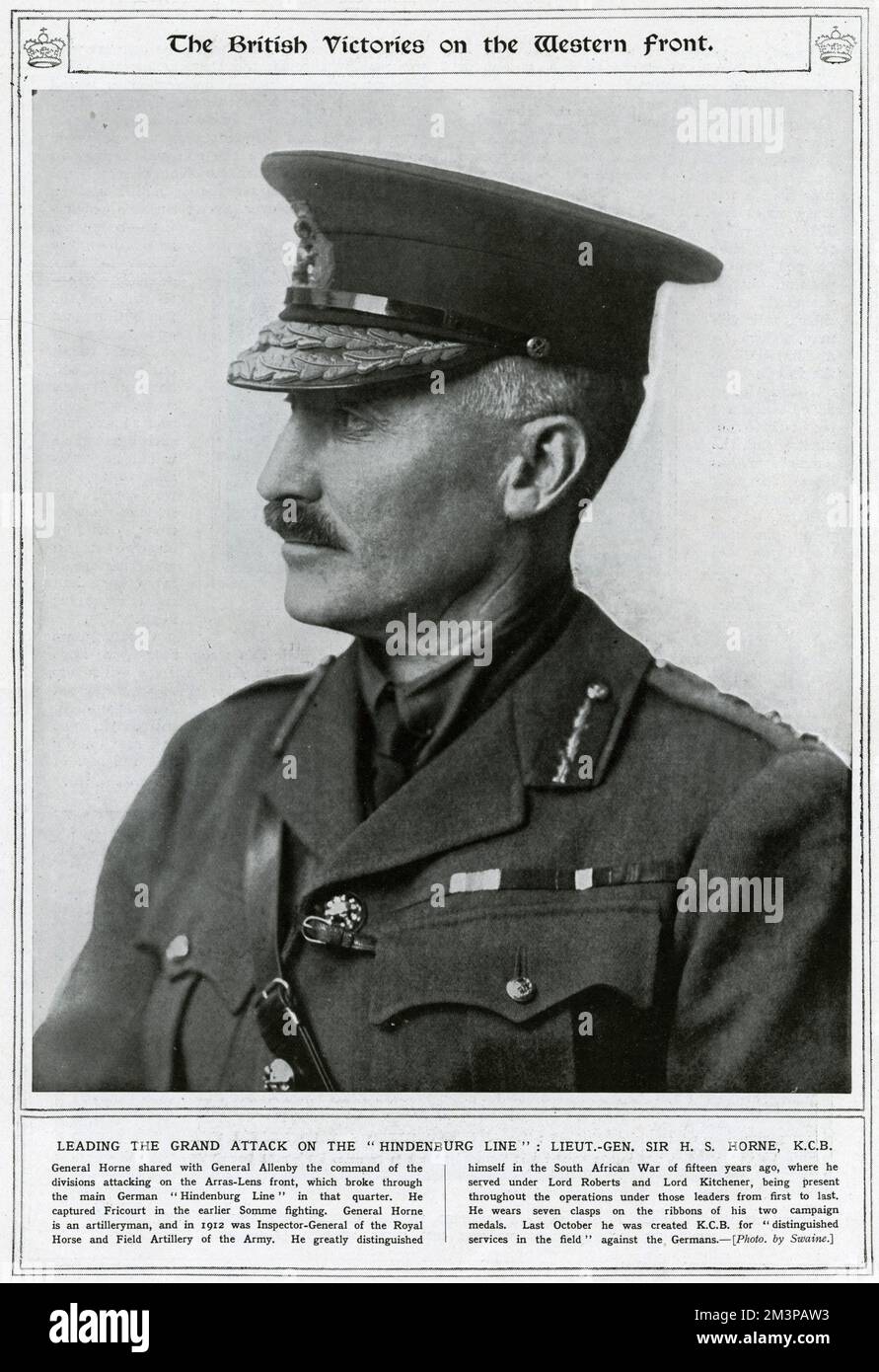 General Henry Sinclair Horne, 1st Baron Horne (1861  1929), military officer in the British Army, lead the grand attack on the &quot;Hinenburg line&quot; during World War One.     Date: 1917 Stock Photo