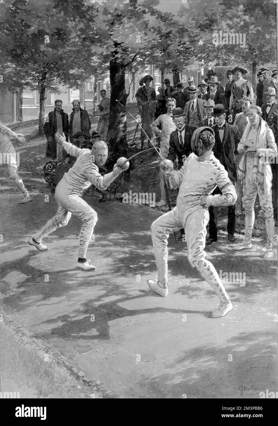 Men fencing at the Epee Championship at Lincoln's Inn, London. Date