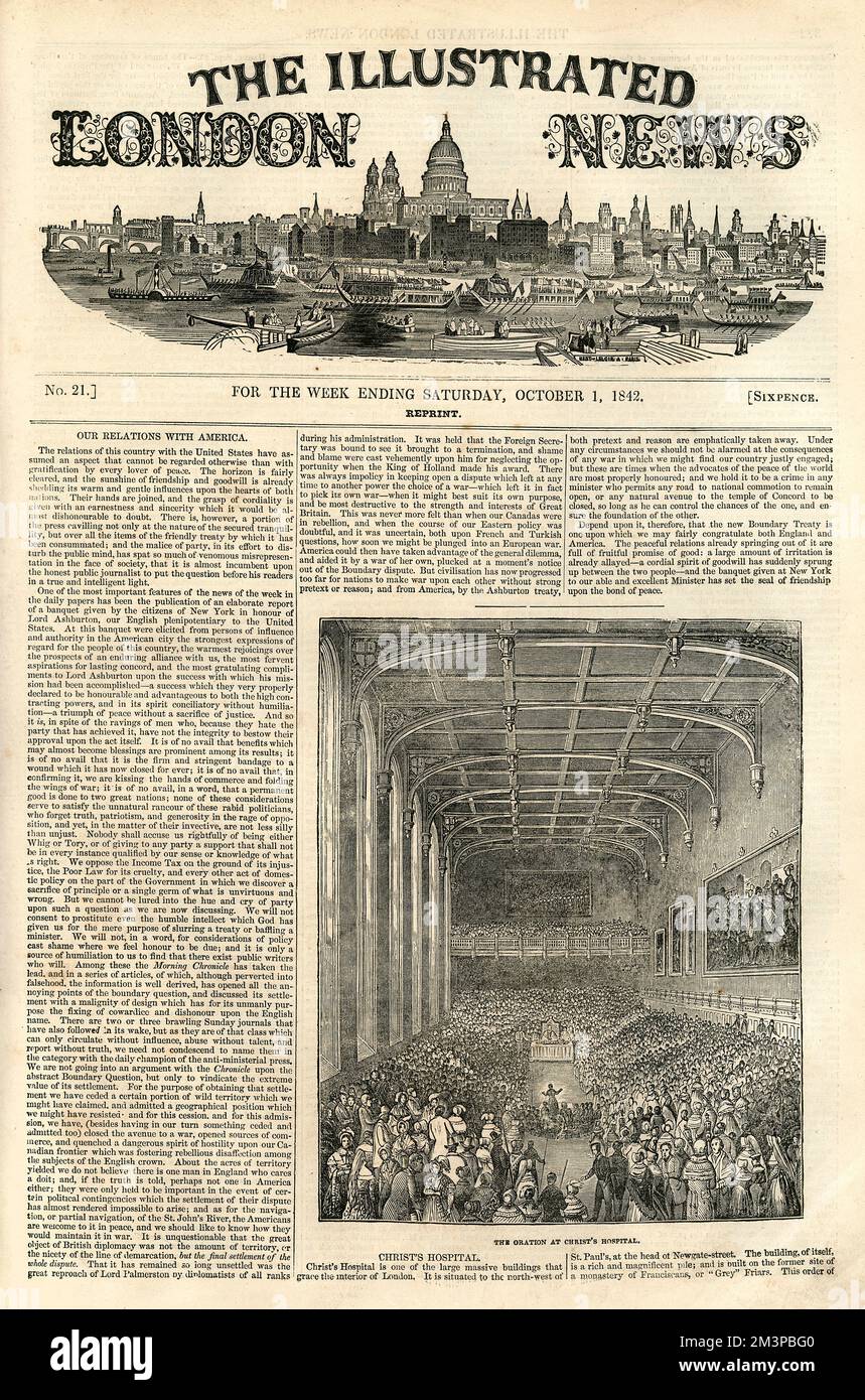 Illustrated London News cover, 1st October 1842 Stock Photo