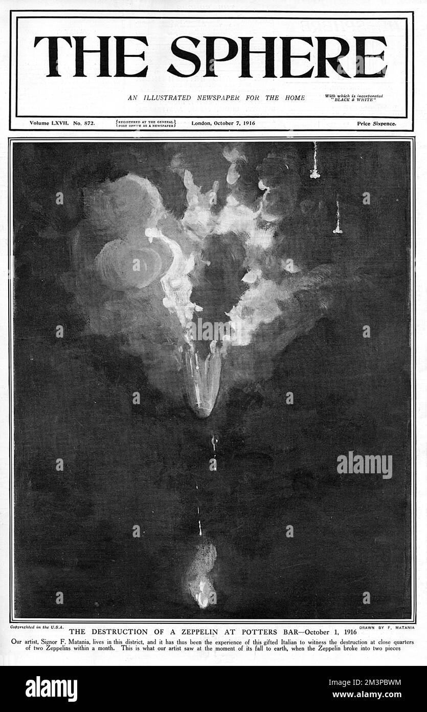 Front cover of The Sphere with an illustration of the German Zeppelin